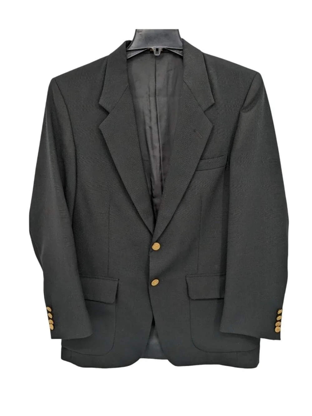 Vtg 90s Black Tailored Blazer Gold Buttons Office Corporate Guest Sport Coat 38R